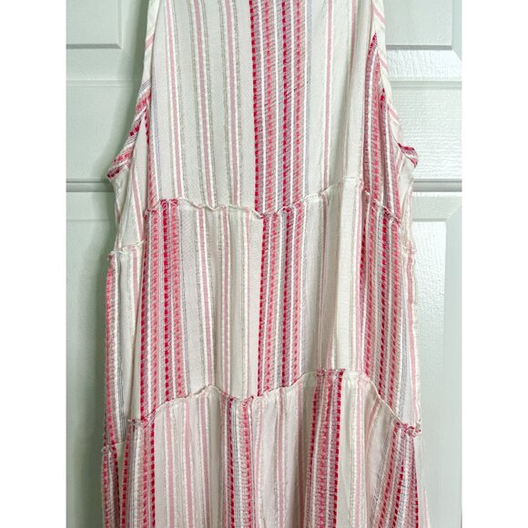 Raviya Pink White Stripe Sleeveless Tiered Boho Sundress Cover Up - Picture 3 of 7